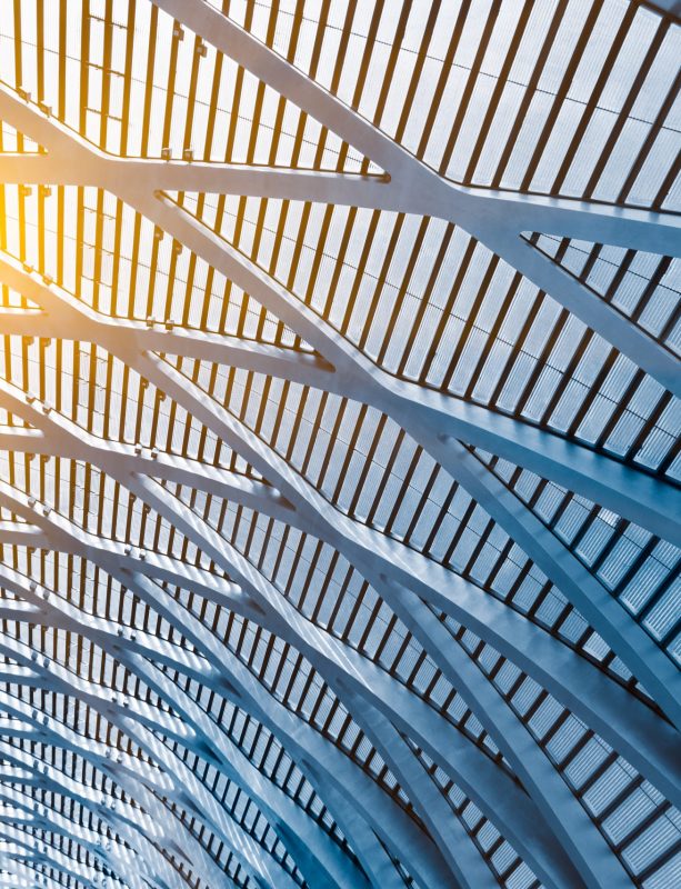 Low angle view of building ceiling in city of China.